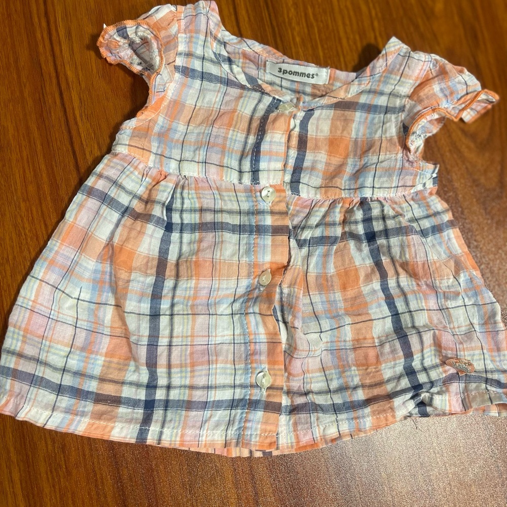3Pommes Orange and Blue Blouse with Short Sleeves